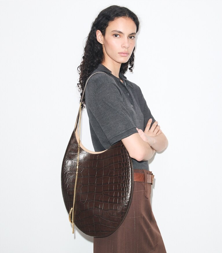 Tory Burch diseñador bolsos de hombro Bolso suave con grabado de cocodrilo Pierced en Coco accesorio en modelo