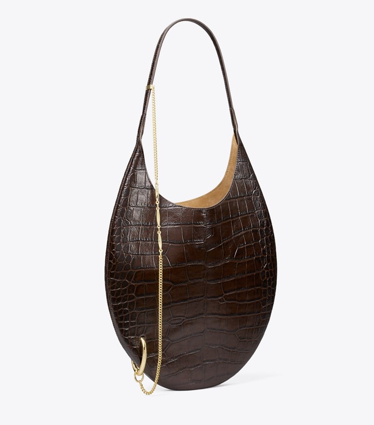 Tory Burch diseñador bolsos de hombro Bolso suave con grabado de cocodrilo Pierced en Coco ángulo