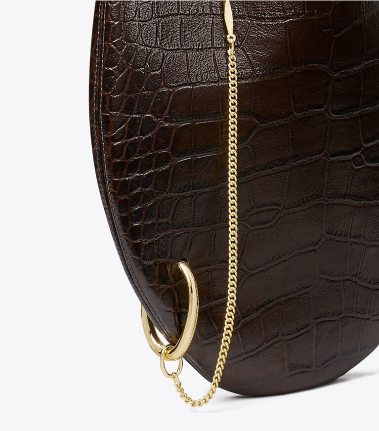 Tory Burch diseñador bolsos de hombro Bolso suave con grabado de cocodrilo Pierced en Coco detalle