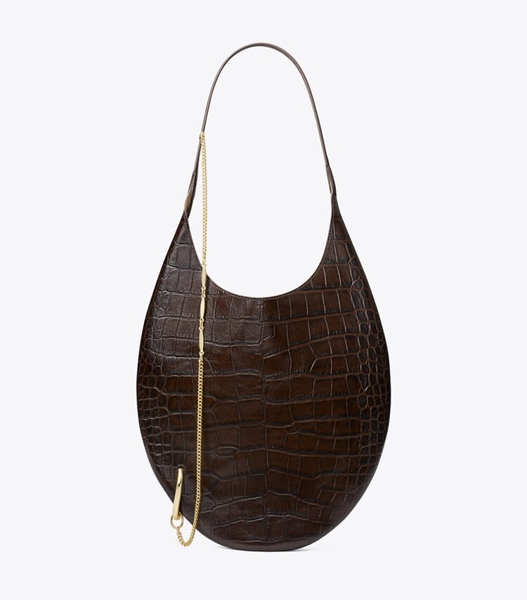 Tory Burch diseñador bolsos de hombro Bolso suave con grabado de cocodrilo Pierced en Coco frente