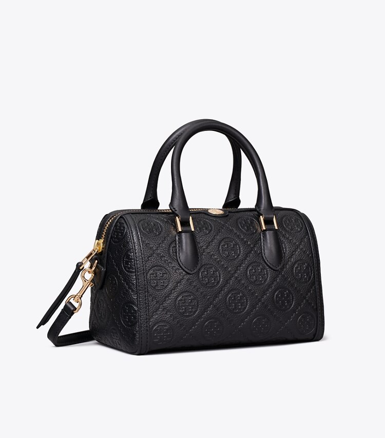 Tory Burch diseñador bolsos bandolera Bolso tipo barril graneado pequeño con monograma T en BLACK ángulo