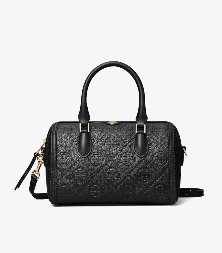 Tory Burch diseñador bolsos bandolera Bolso tipo barril graneado pequeño con monograma T en BLACK frente