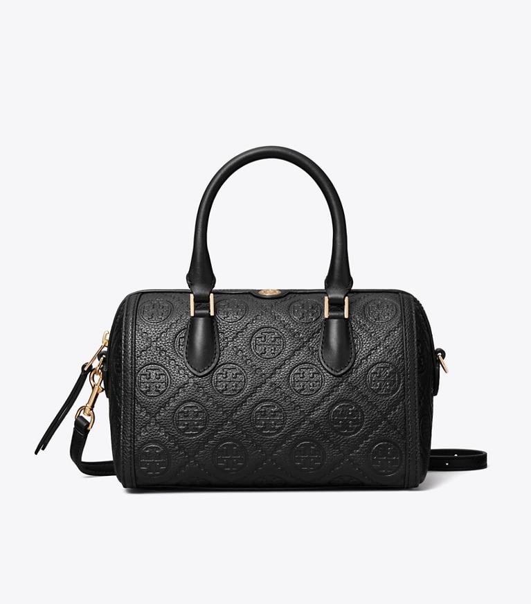 Tory Burch diseñador bolsos bandolera Bolso tipo barril graneado pequeño con monograma T en BLACK frente