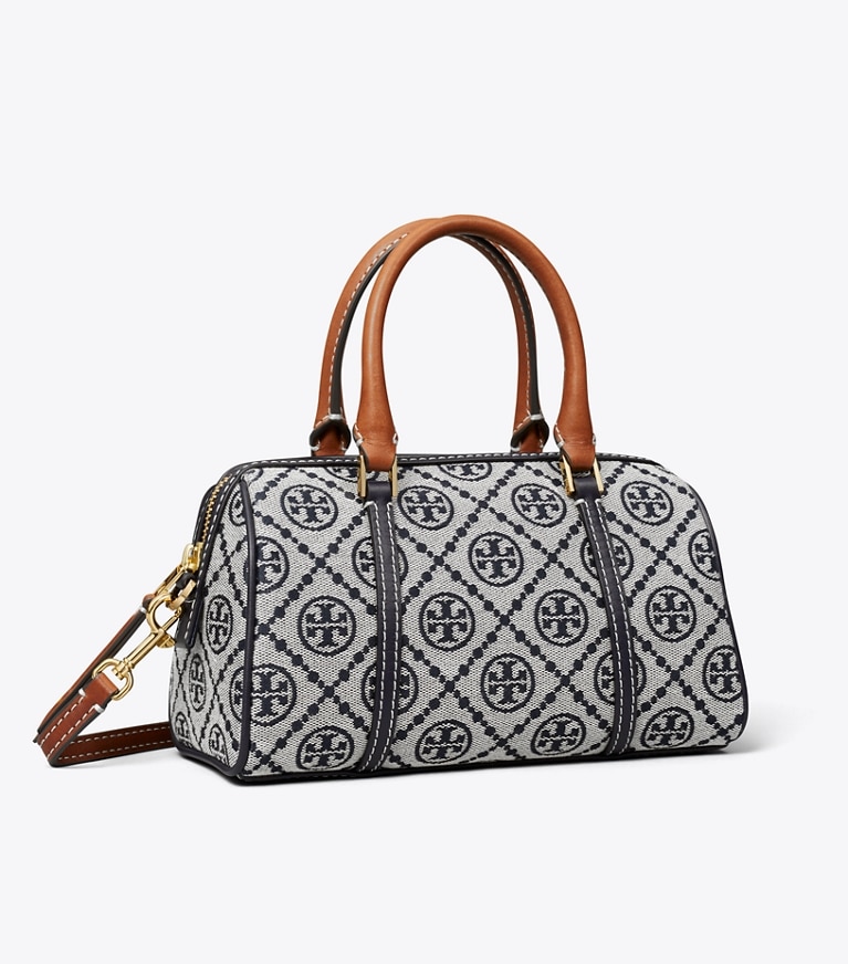 Tory Burch diseñador bolsos bandolera Bolso tipo barril pequeño con monograma de T en Tory Navy ángulo