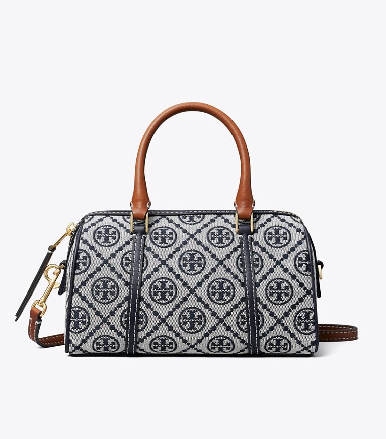 Tory Burch diseñador bolsos bandolera Bolso tipo barril pequeño con monograma de T en Tory Navy frontal