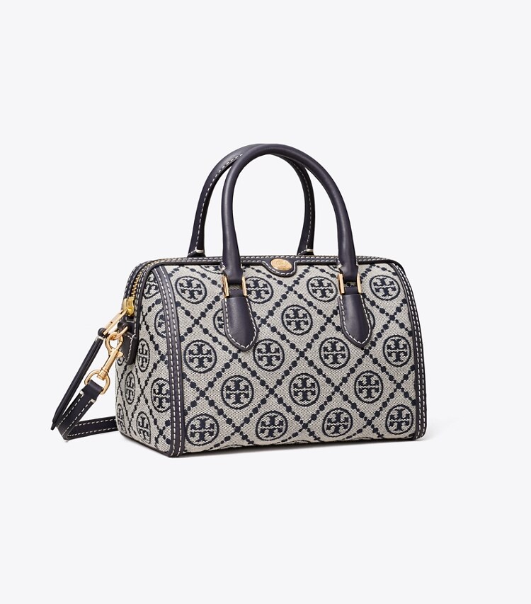 Tory Burch diseñador bolsos bandolera Bolso tipo barril pequeño con monograma en forma de T en Tory Navy ángulo