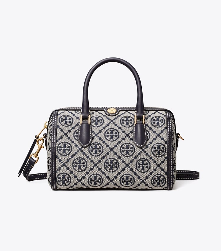 Tory Burch diseñador bolsos bandolera Bolso tipo barril pequeño con monograma en forma de T en Tory Navy frente