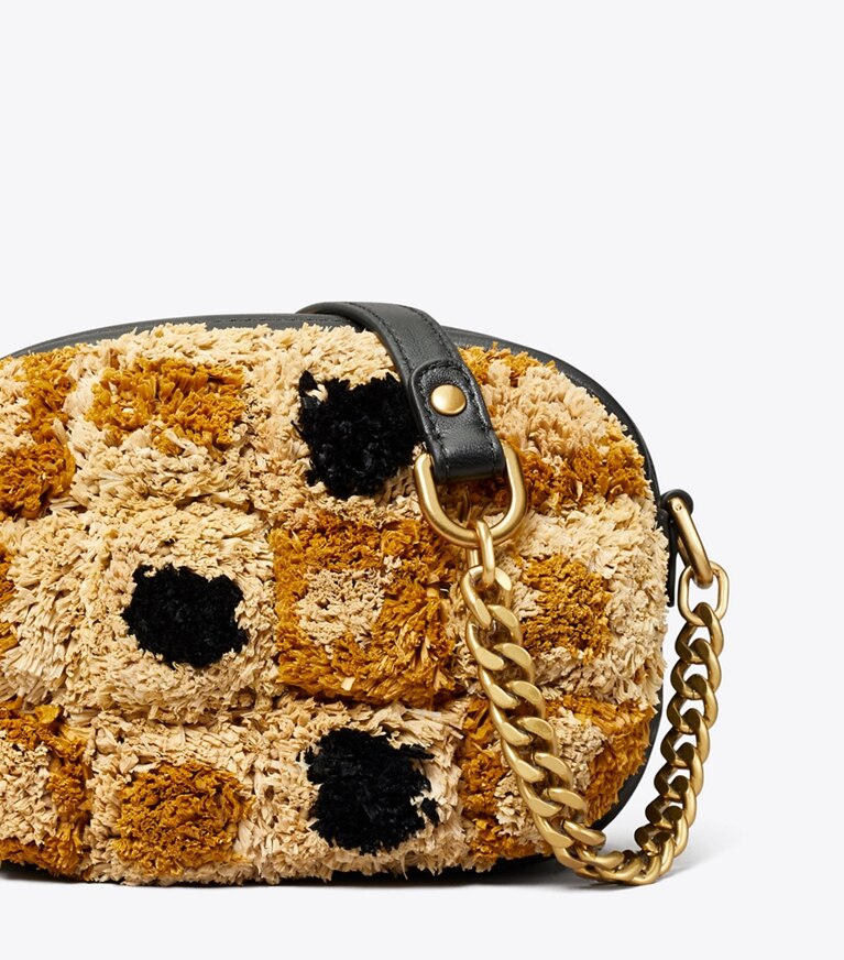 Tory Burch diseñador bolsos bandolera Bolso tipo cámara de chevrón Kira pequeño de rafia en Multi detalle