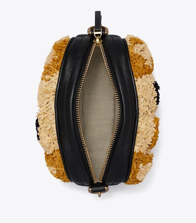 Tory Burch diseñador bolsos bandolera Bolso tipo cámara de chevrón Kira pequeño de rafia en Multi desde arriba