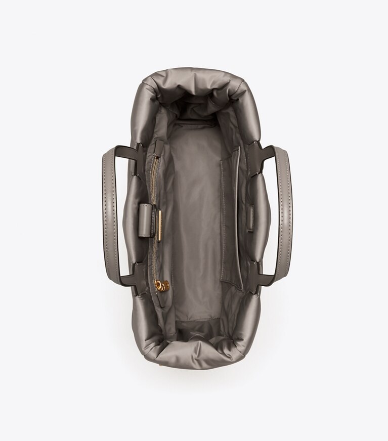 Tory Burch diseñador bolsos tote Bolso tote acolchado Ella Mini en Gray Heron desde arriba