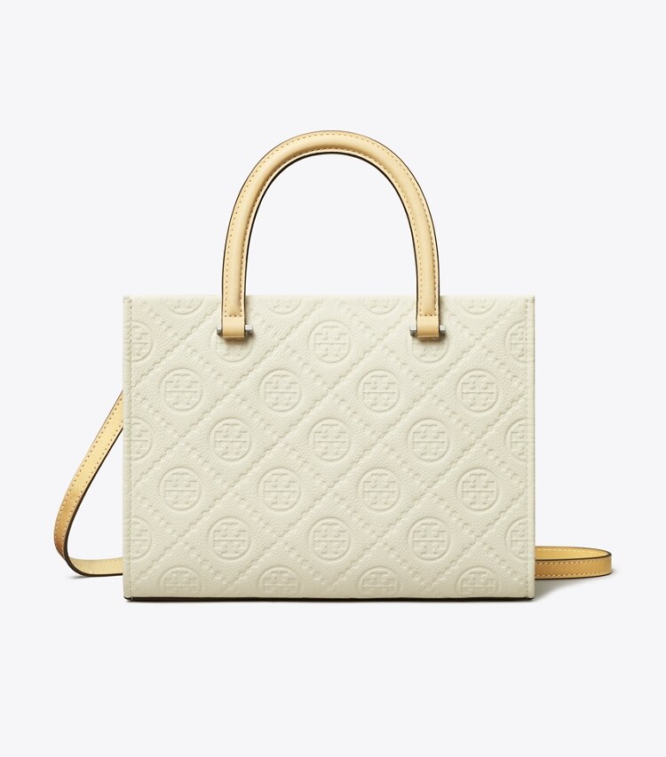 Tory Burch diseñador bolsos tote Bolso tote con asa superior con monograma de T de piel granulada en Warm White frente