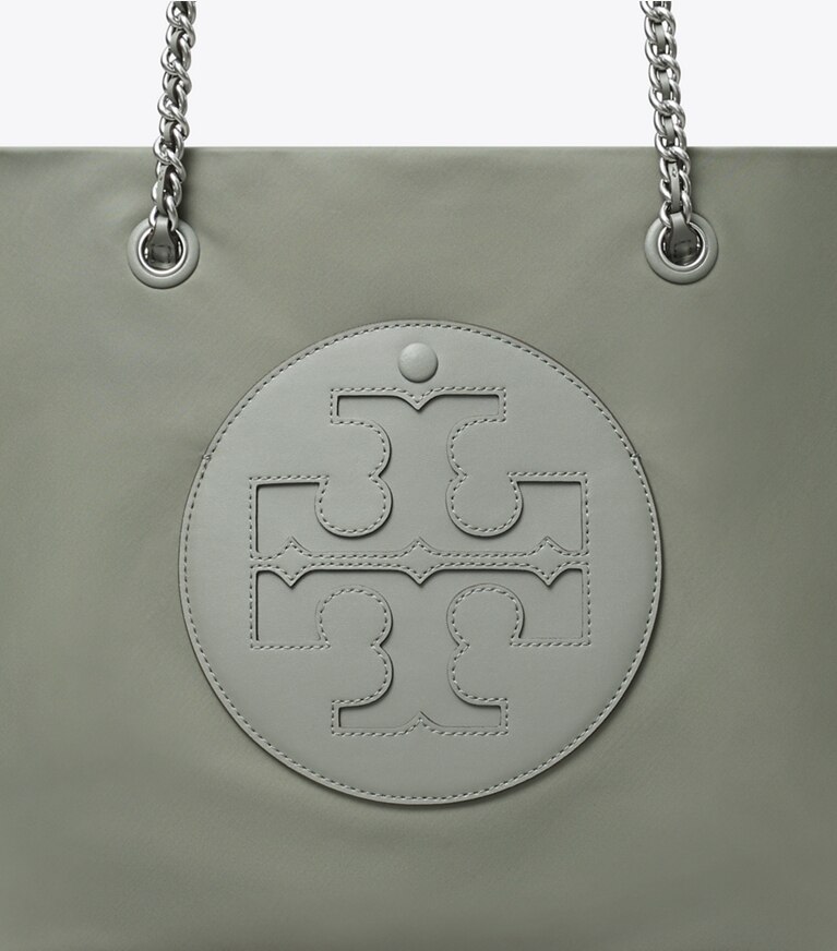 Tory Burch diseñador bolsos tote Bolso tote con cadena Ella en Shale Rock detalle