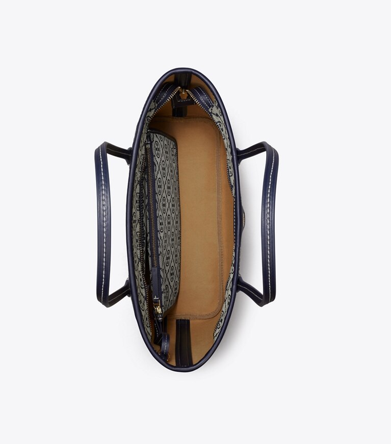 Tory Burch diseñador bolsos tote Bolso tote con cremallera Small con monograma de T en Tory Navy desde arriba