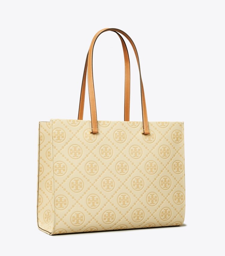 Tory Burch diseñador bolsos tote Bolso tote con monograma de T de piel granulada en Biscotti ángulo
