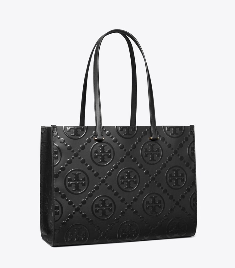 Tory Burch diseñador bolsos tote Bolso Tote con monograma T grabado en relieve en Black/Black ángulo