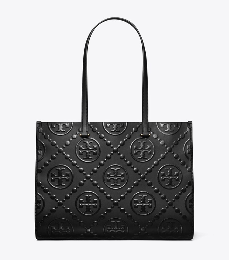 Tory Burch diseñador bolsos tote Bolso Tote con monograma T grabado en relieve en Black/Black frente