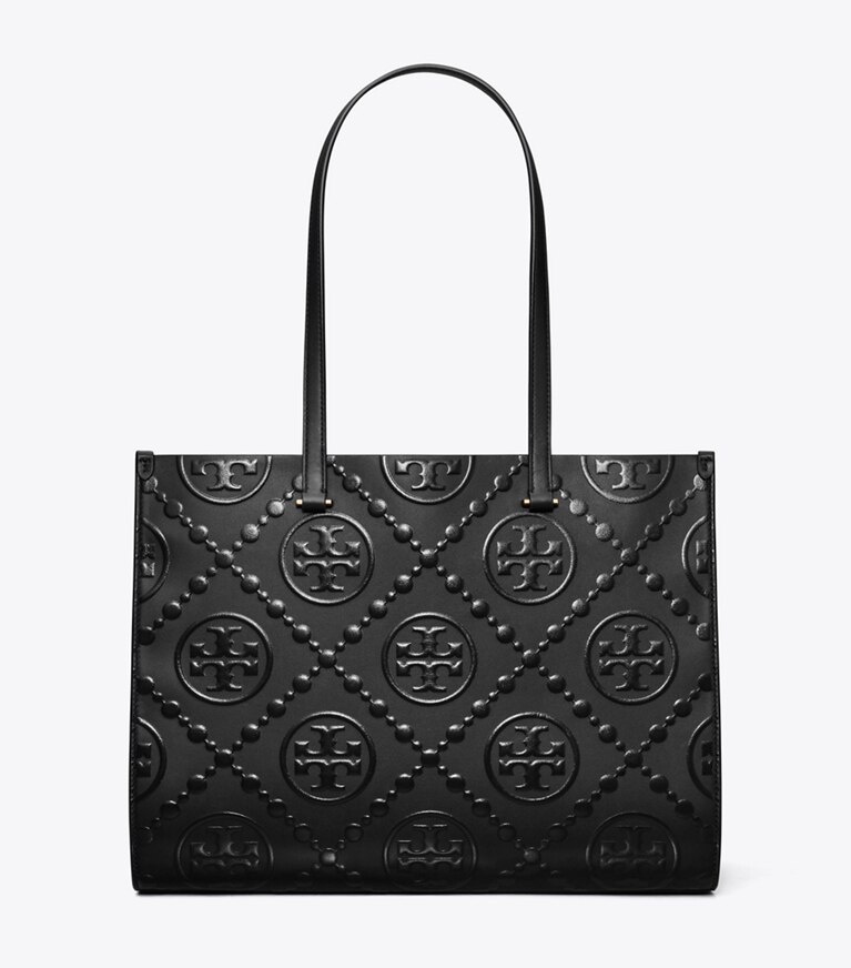 Tory Burch diseñador bolsos tote Bolso Tote con monograma T grabado en relieve en Black/Black frente