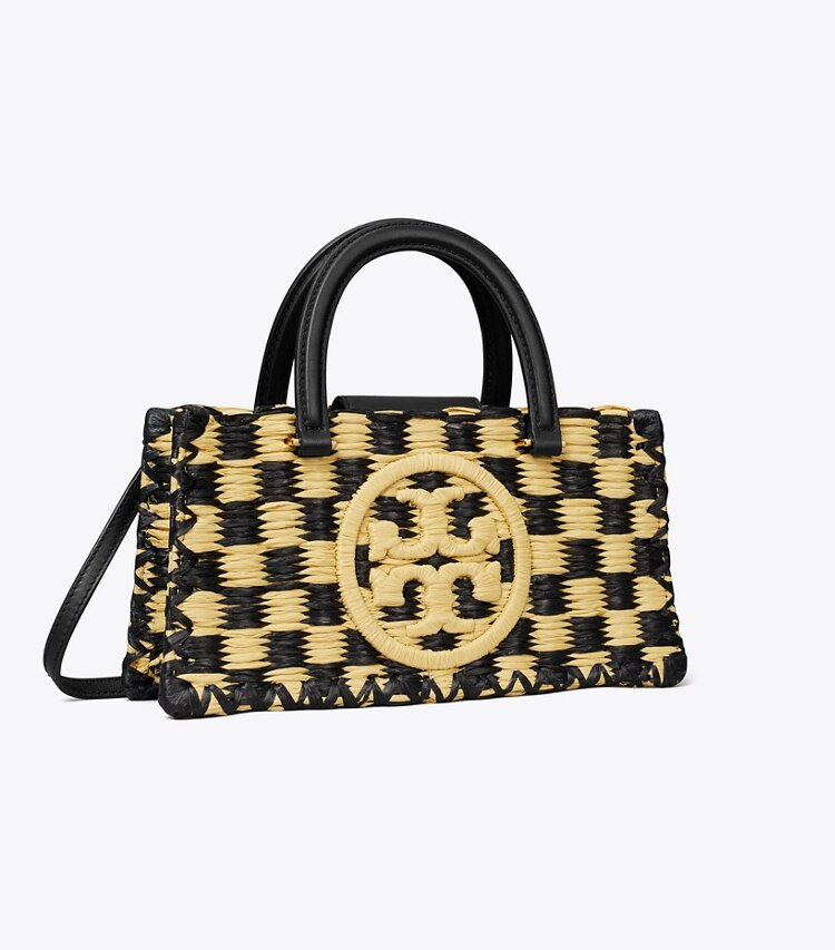 Tory Burch diseñador bolsos satchel Bolso Tote de croché hecho a mano Ella East-West en Black / Natural ángulo