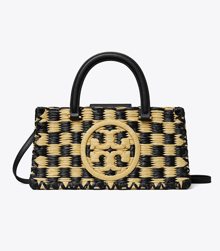 Tory Burch diseñador bolsos satchel Bolso Tote de croché hecho a mano Ella East-West en Black / Natural frente