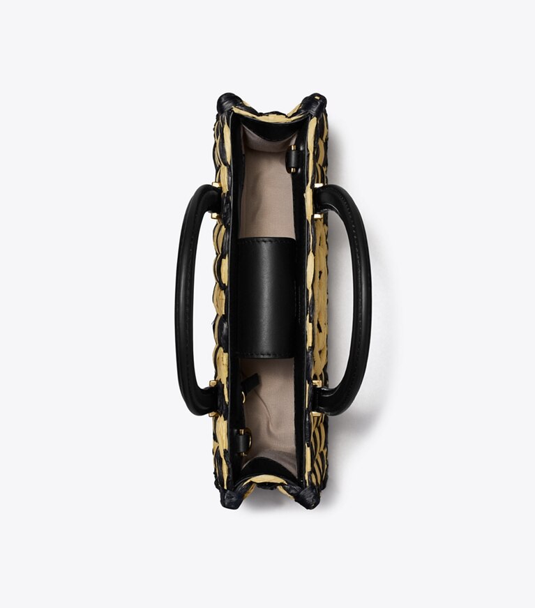 Tory Burch diseñador bolsos satchel Bolso Tote de croché hecho a mano Ella East-West en Black / Natural vista superior