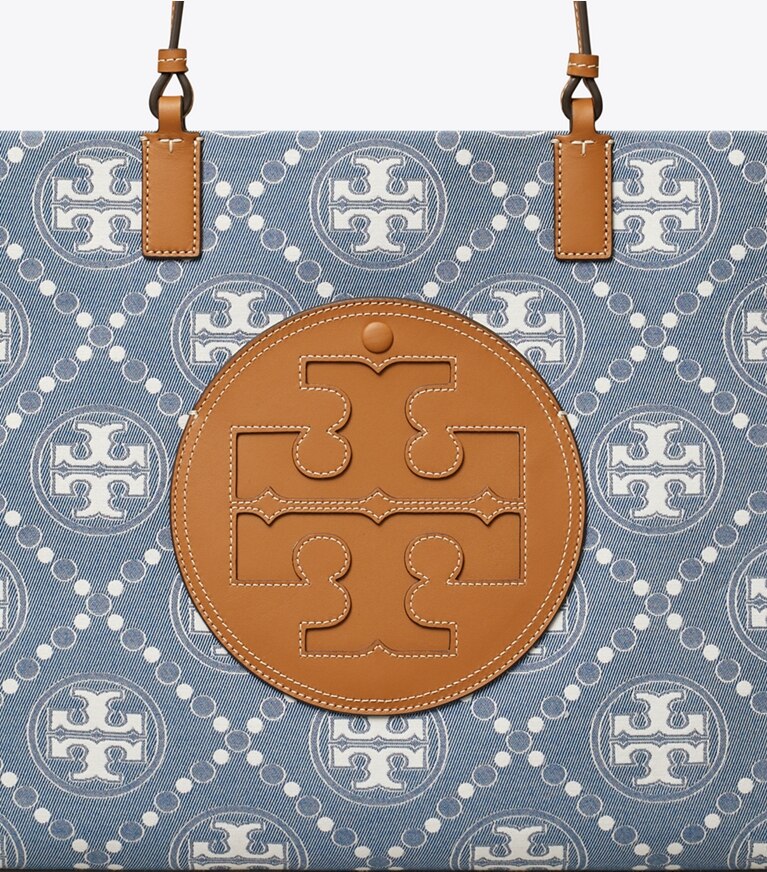 Tory Burch diseñador bolsos tote Bolso Tote de denim Ella con monograma T en Denim / Multi detalle