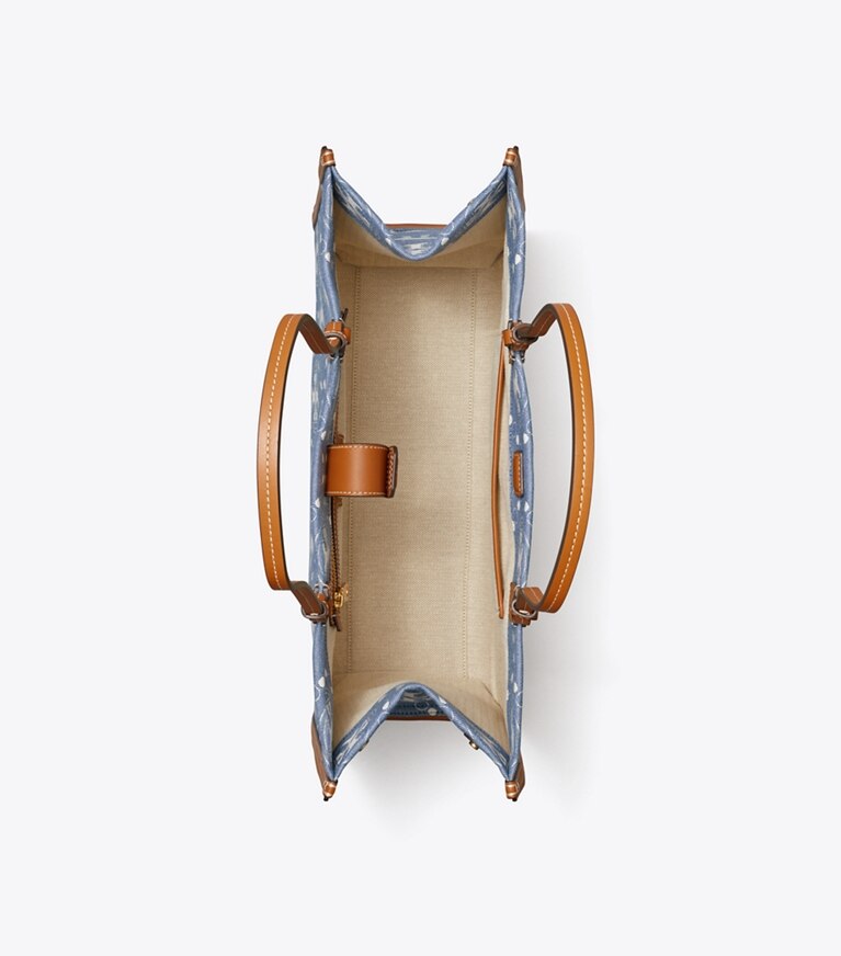 Tory Burch diseñador bolsos tote Bolso Tote de denim Ella con monograma T en Denim / Multi vista superior