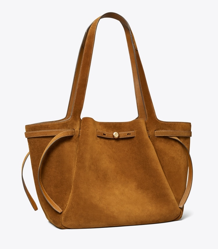 Tory Burch diseñador bolsos tote Bolso Tote de gamuza Romy en Caramel ángulo