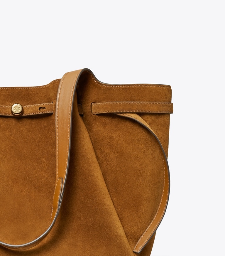 Tory Burch diseñador bolsos tote Bolso Tote de gamuza Romy en Caramel detalle