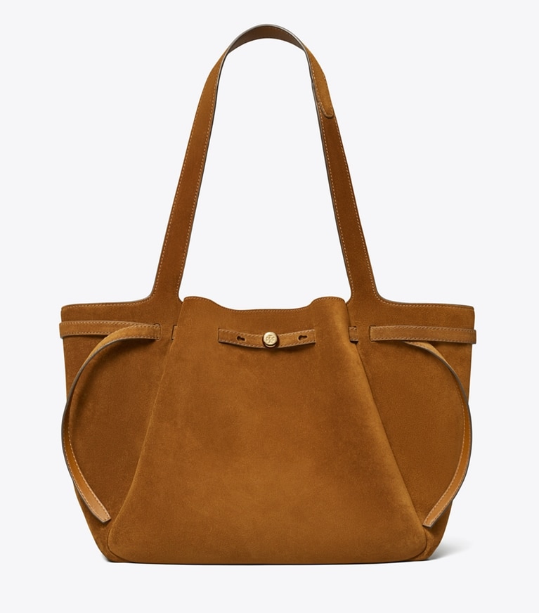 Tory Burch diseñador bolsos tote Bolso Tote de gamuza Romy en Caramel frente
