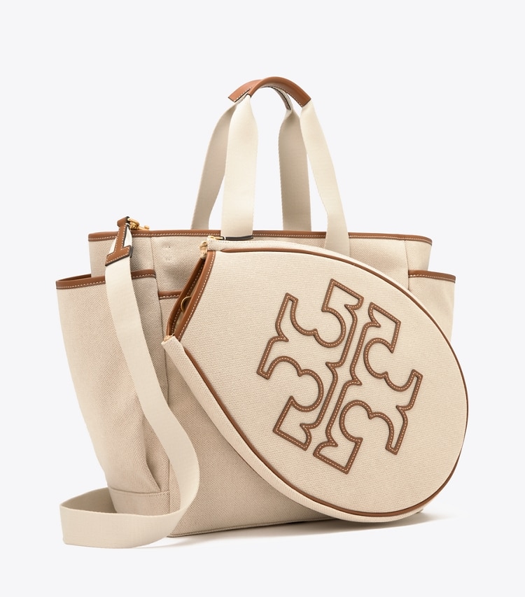 Tory Sport diseñador bolsos tote Bolso tote de lona en dos tonos para tenis en Natural Brown ángulo