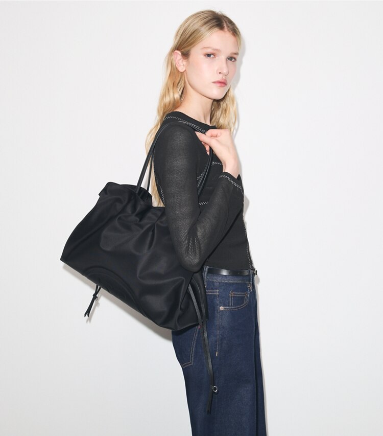 Tory Burch diseñador bolsos tote Bolso Tote de nailon con cordón ajustable Ella en Black accesorio en modelo
