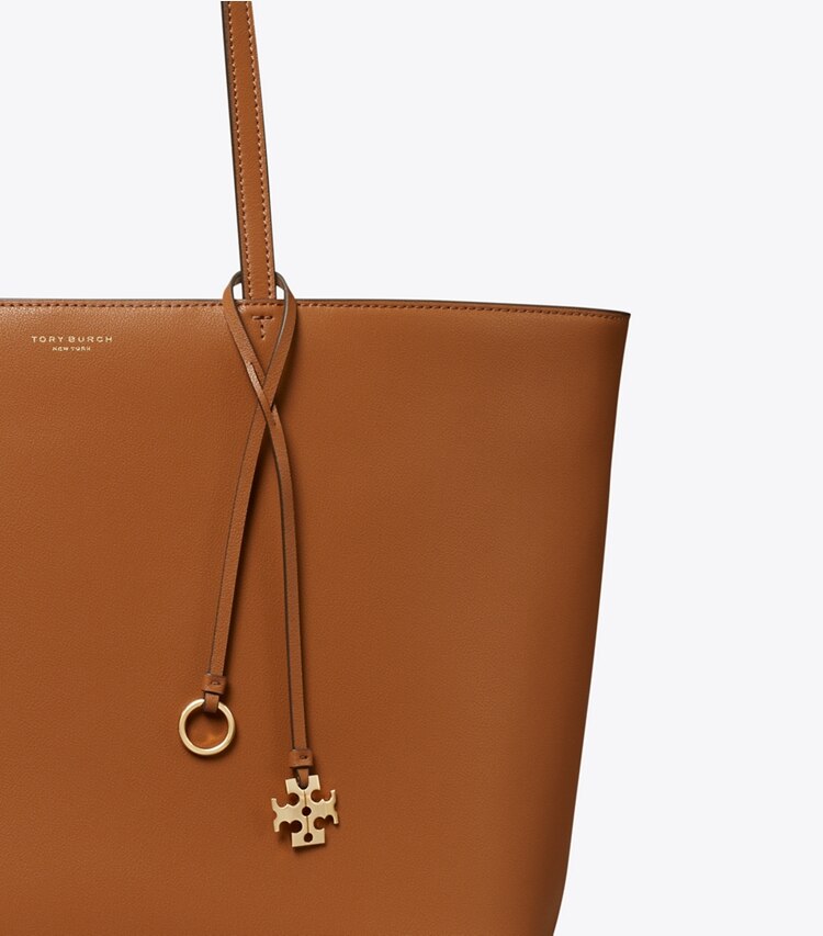 Tory Burch diseñador bolsos tote Bolso tote de piel con cierre superior en Maple Syrup detalle