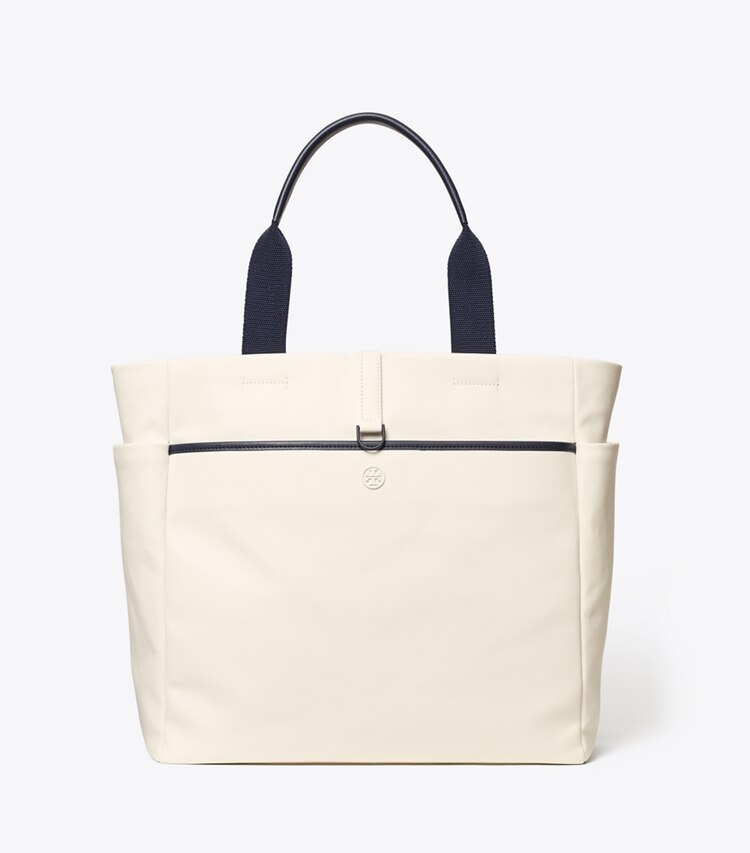 Tory Sport diseñador bolsos tote Bolso Tote de tenis a rayas en Ivory Pearl / Winetasting detalle