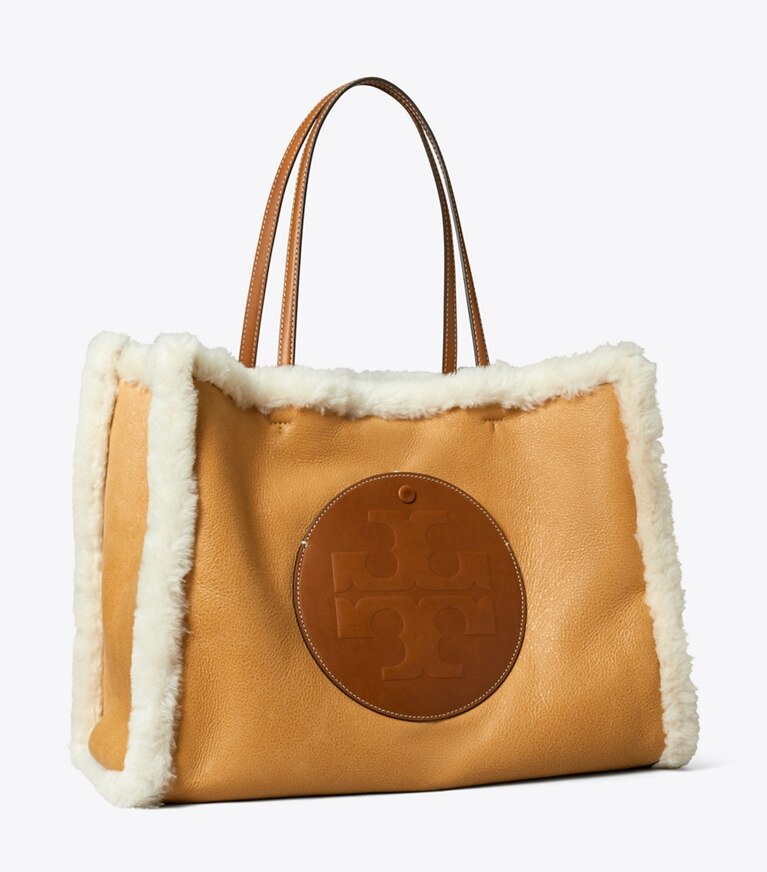 Tory Burch diseñador bolsos tote Bolso tote Ella de borreguillo en LIGHT NATURAL / Brown ángulo