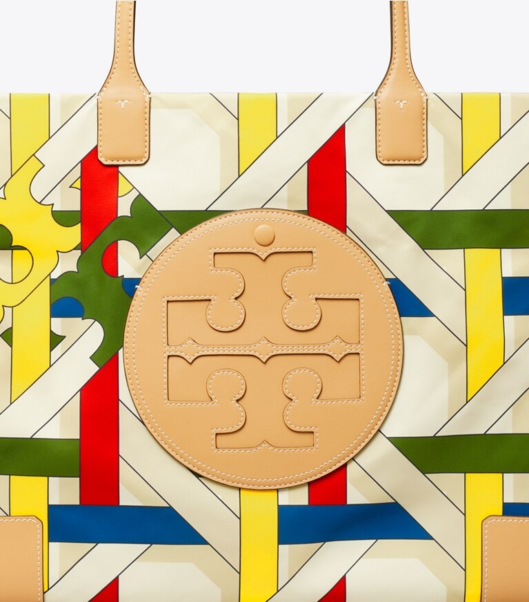 Tory Burch diseñador bolsos tote Bolso tote Ella estampado en French Cream Basketweave detalle