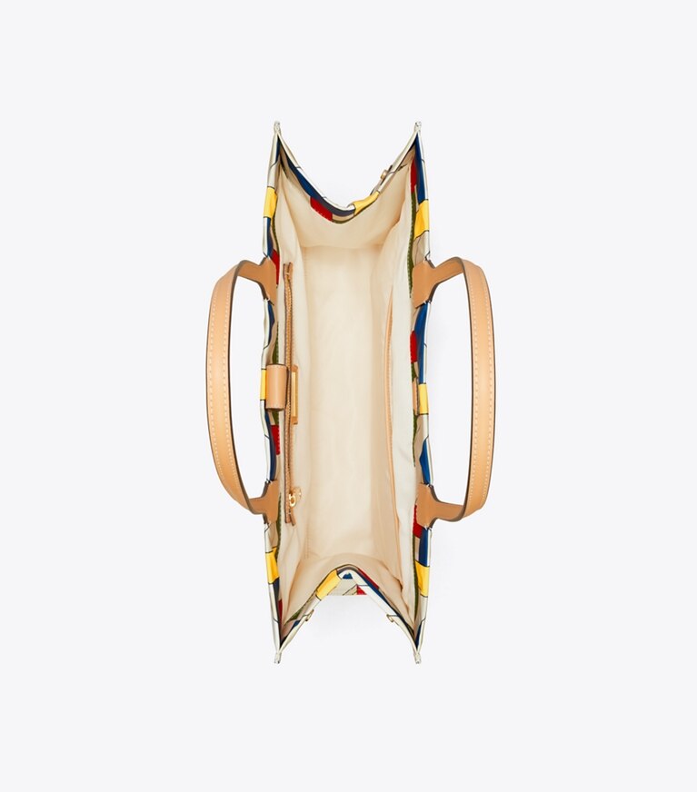 Tory Burch diseñador bolsos tote Bolso tote Ella estampado en French Cream Basketweave desde arriba