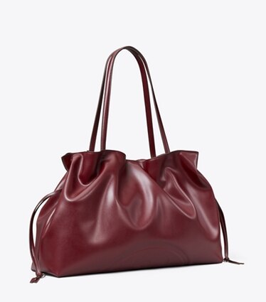 Tory Burch diseñador bolsos tote Bolso tote Ella natuura™ con cordón ajustable en Merlot ángulo
