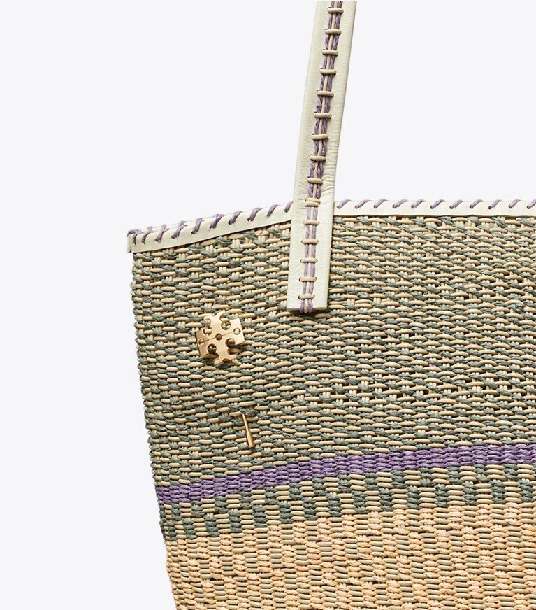 Tory Burch diseñador bolsos tote Bolso tote grande de cesta tejida a mano en Artichoke Multi detalle