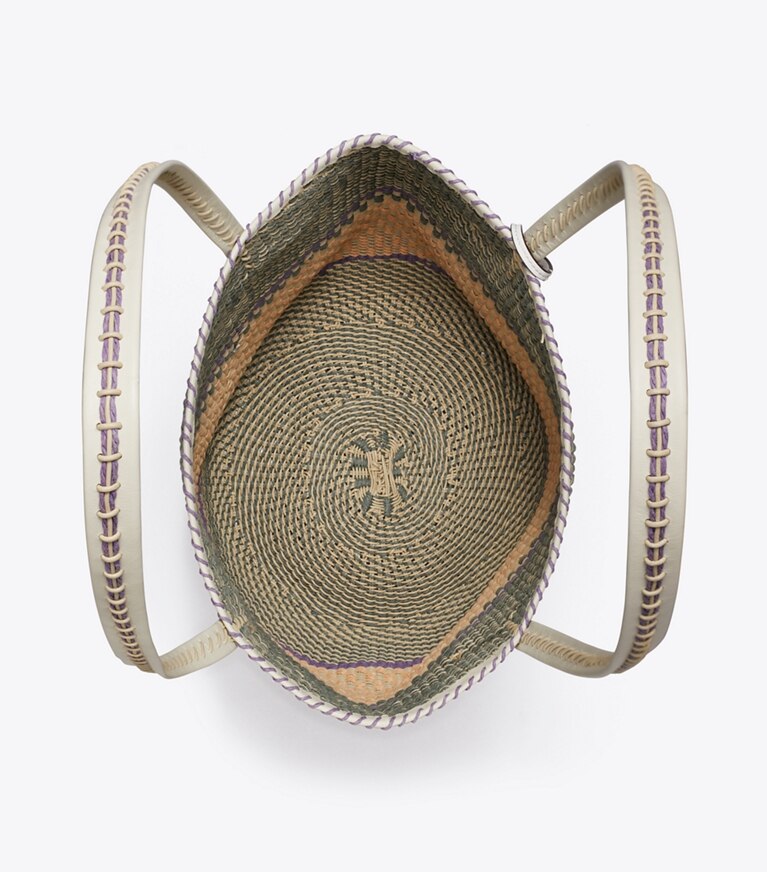 Tory Burch diseñador bolsos tote Bolso tote grande de cesta tejida a mano en Artichoke Multi vista superior