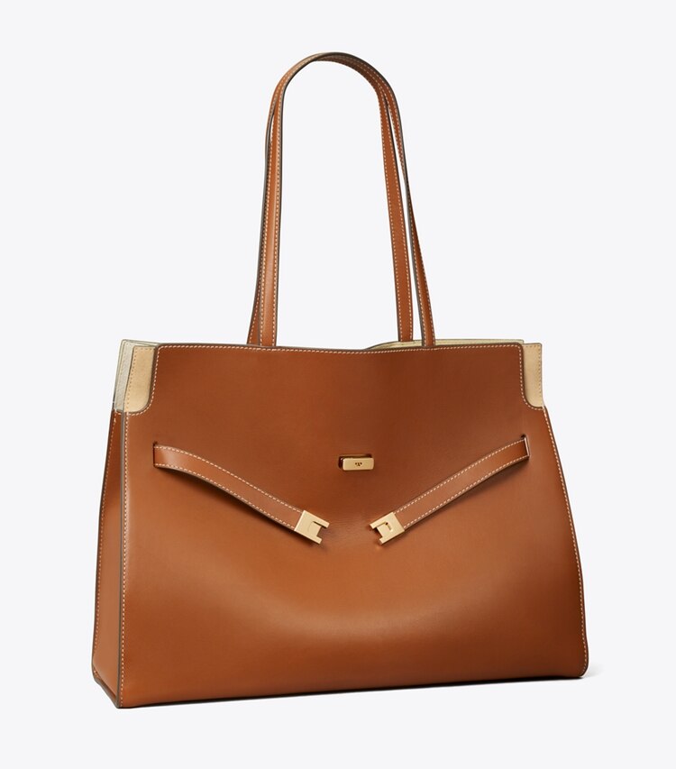 Tory Burch diseñador bolsos tote Bolso tote Lee Radziwill en Aged Tan ángulo