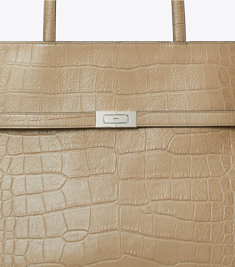 Tory Burch diseñador bolsos tote Bolso Tote Lee Radziwill con grabado en relieve en Ginger Leaf detalle