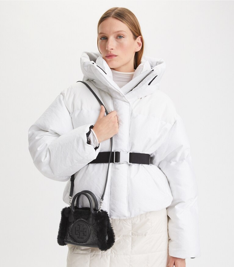 Tory Burch diseñador bolsos bandolera Bolso tote Mini Ella de borreguillo acharolado en Black accesorio en modelo