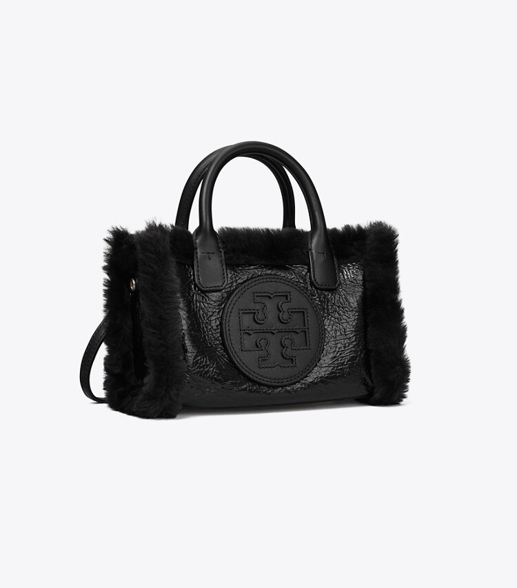 Tory Burch diseñador bolsos bandolera Bolso tote Mini Ella de borreguillo acharolado en Black ángulo