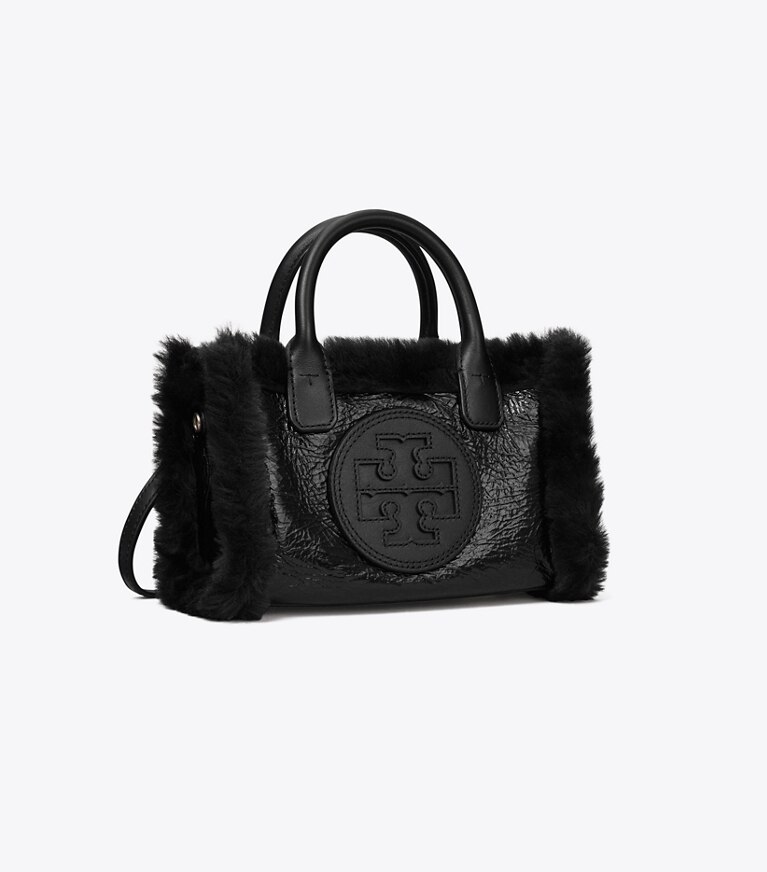 Tory Burch diseñador bolsos bandolera Bolso tote Mini Ella de borreguillo acharolado en Black ángulo
