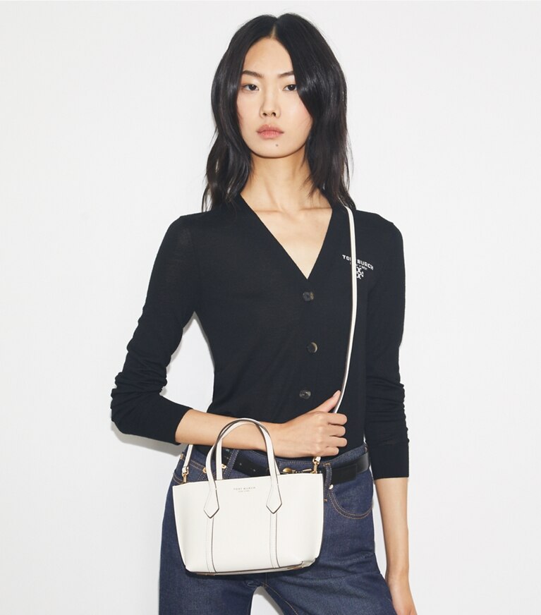 Tory Burch diseñador bolsos bandolera Bolso Tote Mini Perry en Warm White accesorio en modelo