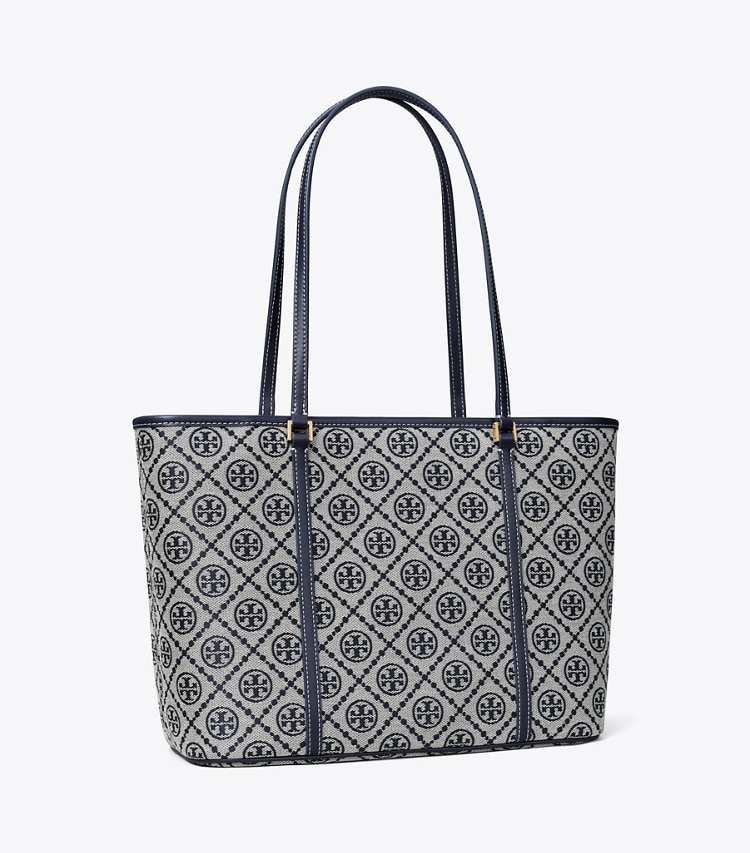 Tory Burch diseñador bolsos tote Bolso tote pequeño con cremallera con monograma de T en Tory Navy ángulo