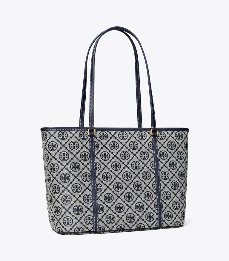 Tory Burch diseñador bolsos tote Bolso tote pequeño con cremallera con monograma de T en Tory Navy ángulo