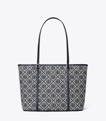 Tory Burch diseñador bolsos tote Bolso tote pequeño con cremallera con monograma de T en Tory Navy frontal