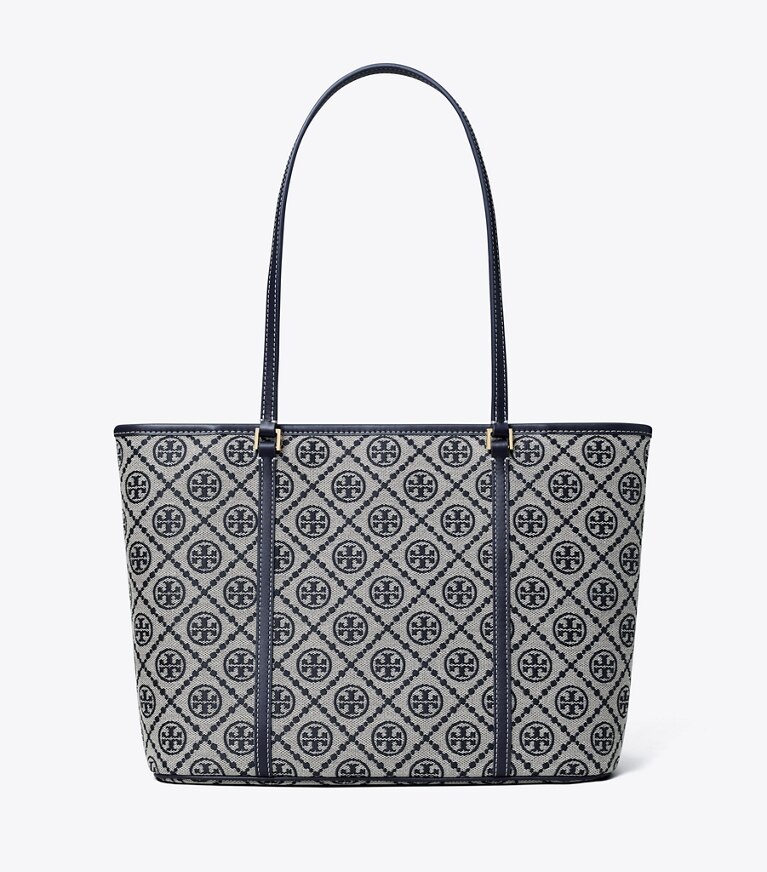 Tory Burch diseñador bolsos tote Bolso tote pequeño con cremallera con monograma de T en Tory Navy frontal
