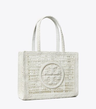 Tory Burch diseñador bolsos tote Bolso Tote pequeño de croché tejido a mano Ella en White ángulo